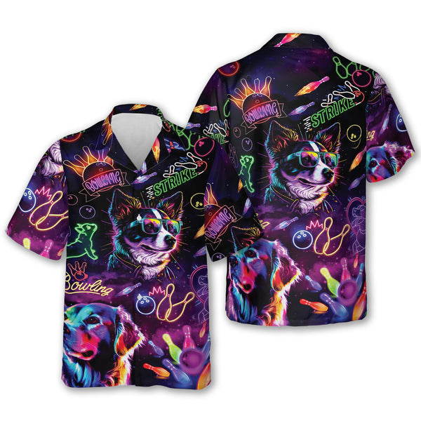 Neon Dog Bowling Hawaiian Shirt Womens, Dog Bowling Shirt For Women BZ0250
