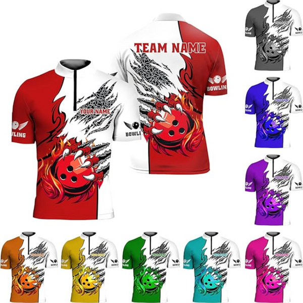 Custom Flame Bowling Jersey Shirts For Men, Custom Flame Bowling Team Shirts BZ0257