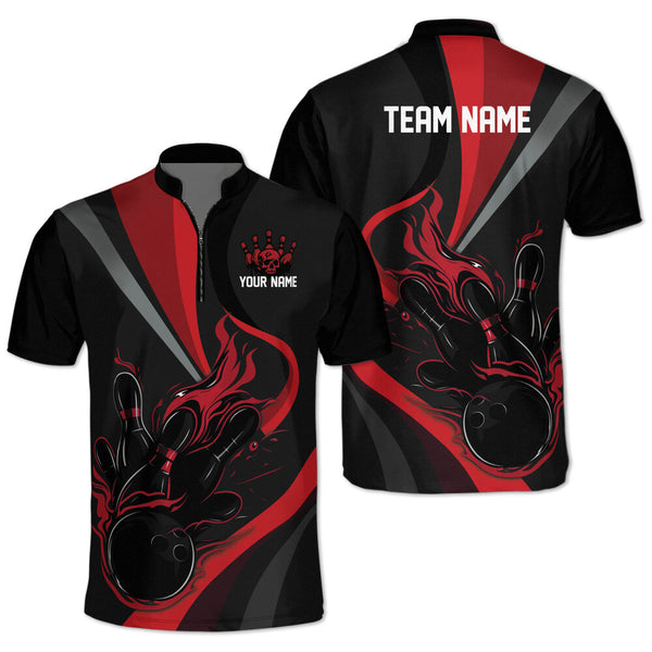 Custom Team Red And Black Bowling Jerseys Shirt For Men, Custom Bowling Team Shirts BZ0258