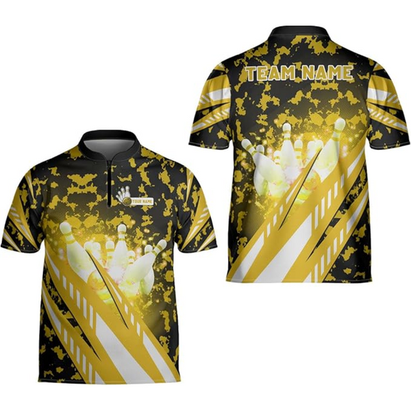 Custom Team Black and Gold Bowling Jerseys Shirt Men, Custom Bowling Team Shirts BZ0259