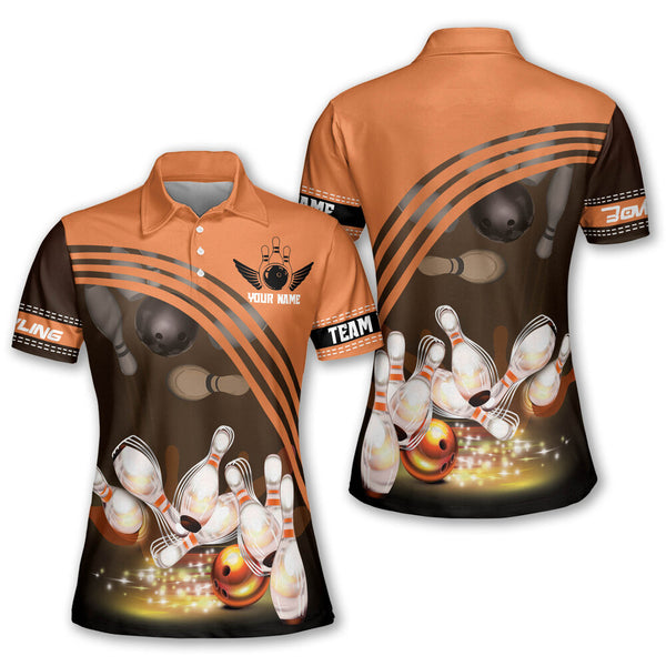 Custom Team Orange Bowling Polo Shirts For Women, Custom Women's Bowling Team Shirts BZ0261