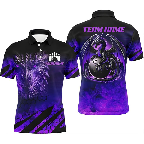 Custom Purple Dragon Bowling Polo Shirt Men, Custom Dragon Bowling Team Shirts BZ0330