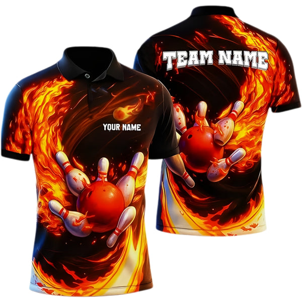Custom Flame Bowling Polo Shirt Mens, Cusom Flame Bowling Team Shirts BZ0331