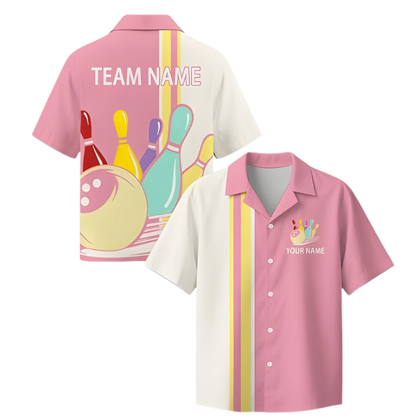 Custom Pink Bowling Hawaiian Shirt For Men And Women, Custom Bowling Team Shirts BZ0334