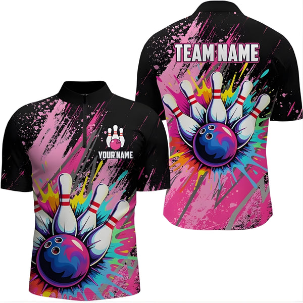 Black And Pink Custom Colorful Bowling Jersey For Men, Custom Bowling Team Shirts BZ0335