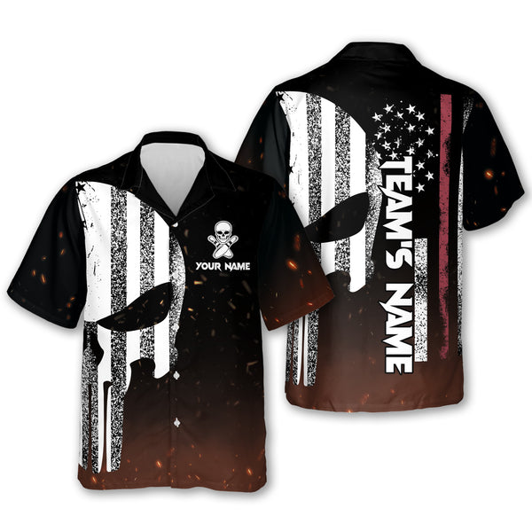 Custom Skull Patriotic Bowling Hawaiian Shirt For Men, Custom Skull Bowling Team Shirts HB0183