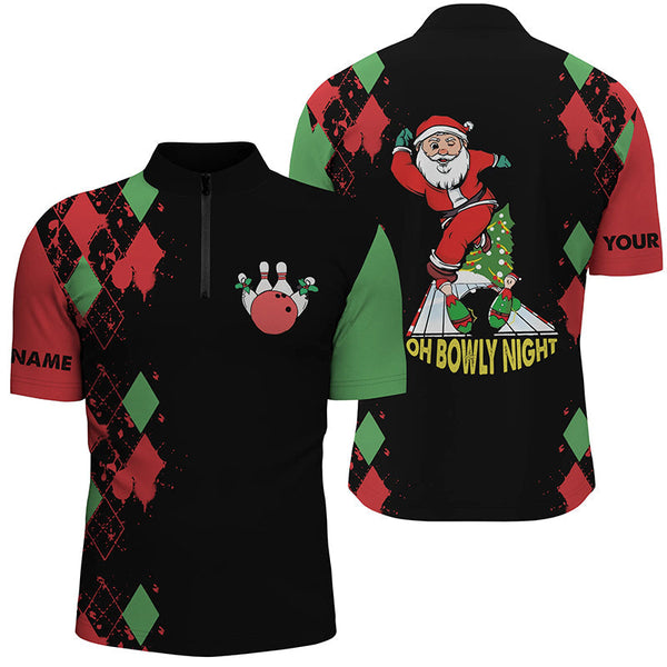Custom Oh Bowly Night Santa Christmas Bowling Jersey Shirt For Men, Custom Christmas Bowling Shirt SO1320