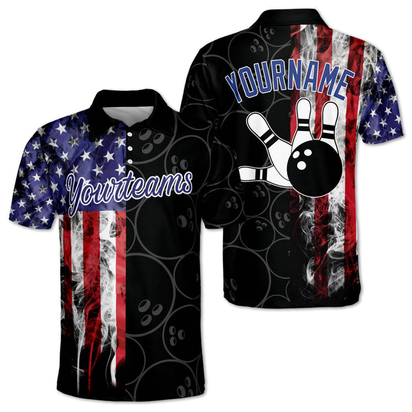 Custom American Flag Bowling Polo Shirts For Men, Custom Stars And Stripes Patriotic Bowling Team Shirts BM0326