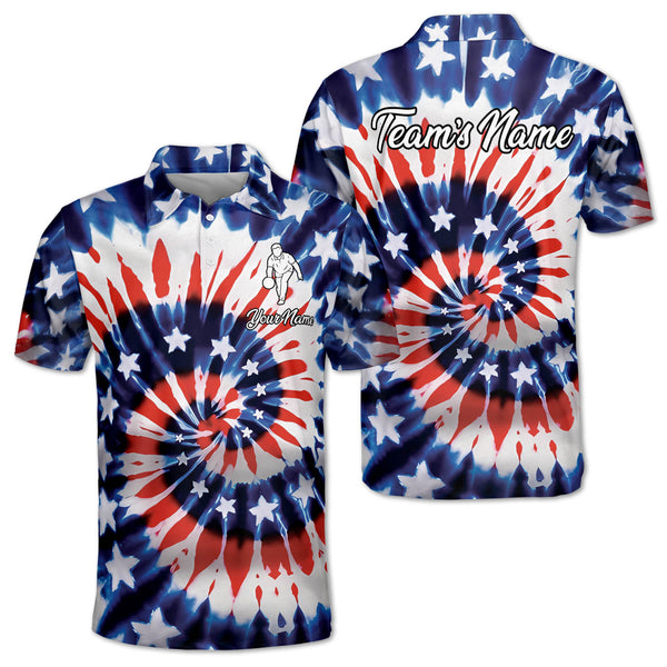 Custom 4th Of July Tie Dye Bowling Polo Shirts For Men, Custom Patriotic Bowling Team Shirts BM0330