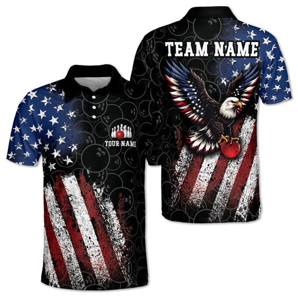 Custom Eagle 4th Of July Bowling Polo Shirt For Men, Custom Patriotic Bowling Team Shirts BM0332