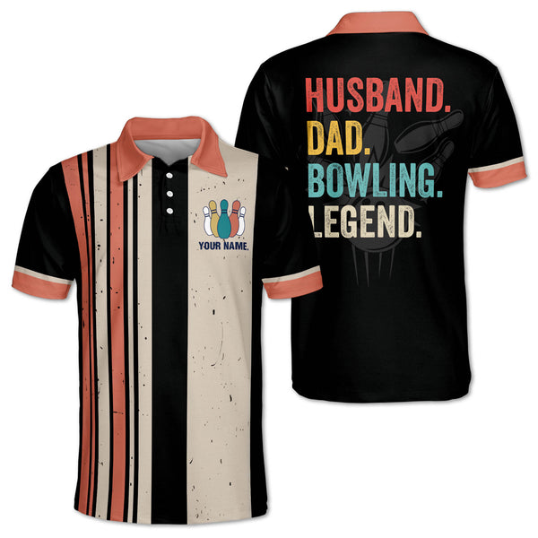 Custom Husband Dad Bowling Legend Polo Shirt For Men, Custom Vintage Bowling Dad Shirt For Father Day BM0322