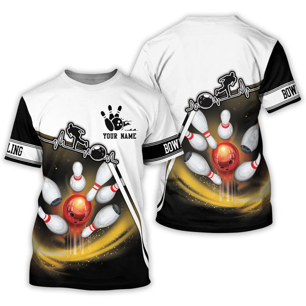 Custom Black And White Bowling T Shirt For Men, Custom Bowling Shirt BZ0055