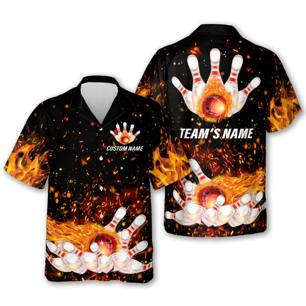 Custom Flame Bowling Hawaiian Shirt For Men, Custom Flame Bowling Team Shirts BZ0139
