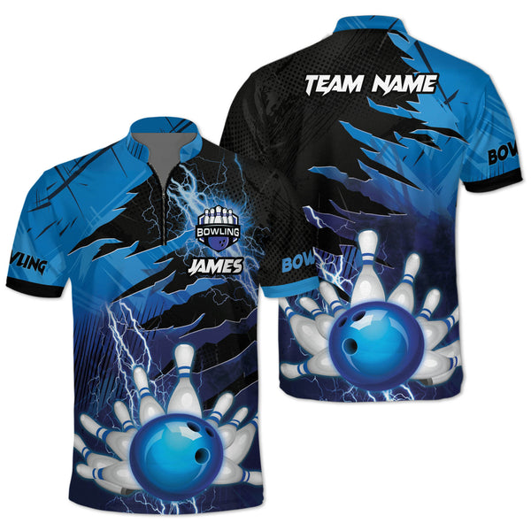 Custom Thunder Blue Team Bowling Jerseys For Men, Custom Thunder Bowling Team Shirt BO0171