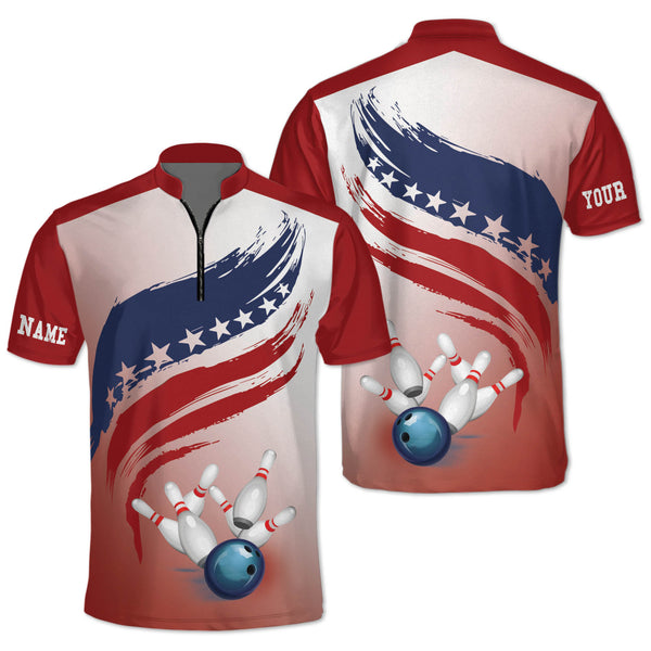 Custom Red White And Blue Bowling Jersey Shirt For Men, Custom Bowling Shirt BZ0109