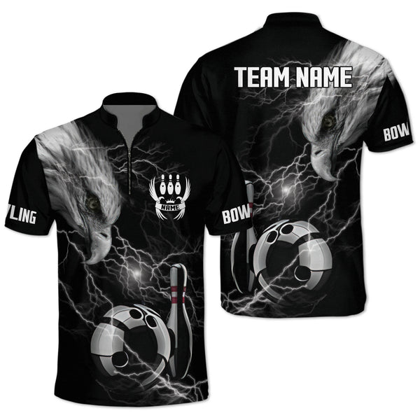 Custom Eagles Bowling Jersey Shirt For Men, Custom Black Eagles Bowling Team Shirt BZ0150