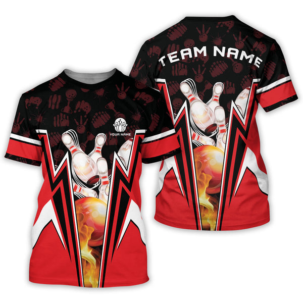 Custom Team Black And Red Pink Blue Purple Bowling T Shirt, Custom Bowling Shirt BZ0069