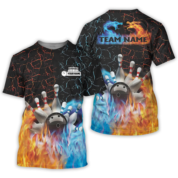 Custom Flame Bowling T Shirt For Men, Custom Flame Bowling Team Shirt BZ0136