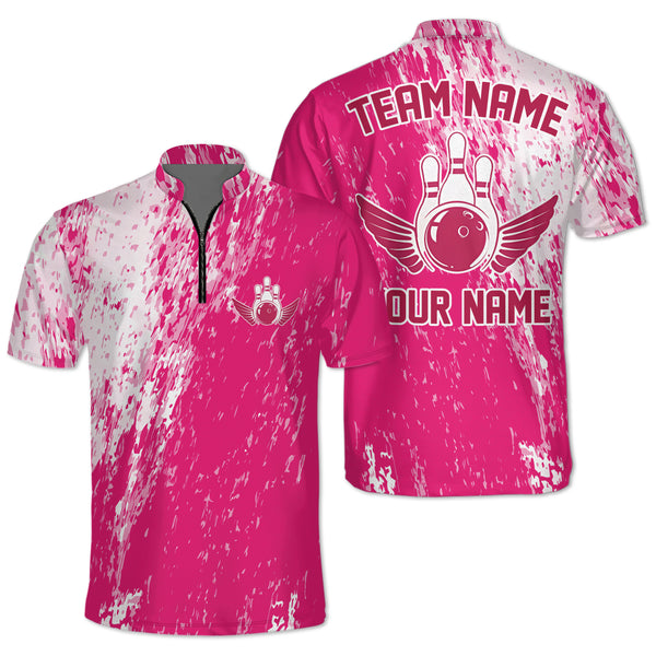 Custom Team Pink Bowling Jerseys Shirt For Men, Custom Bowling Shirt BO0167