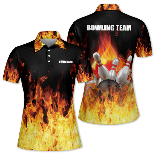 Custom Flame Bowling Shirt Womens, Custom Flame Bowling Polo Shirt For Women BW0121