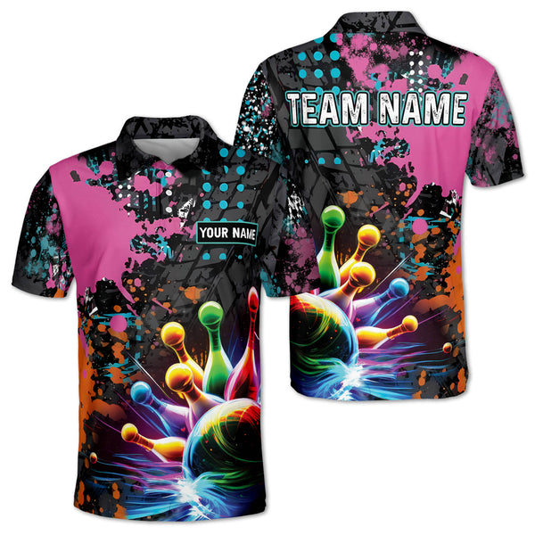 Custom Team Abstract Multicolor Bowling Polo Shirt For Men, Custom Bowling Shirt BZ0033