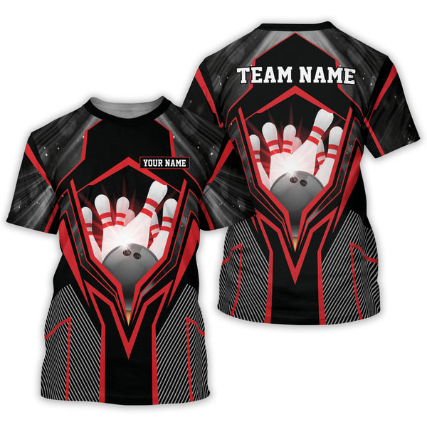 Custom Team Black And Red Pink Blue Purple Green Bowling T Shirt For Men, Custom Bowling Team Shirts BZ0082