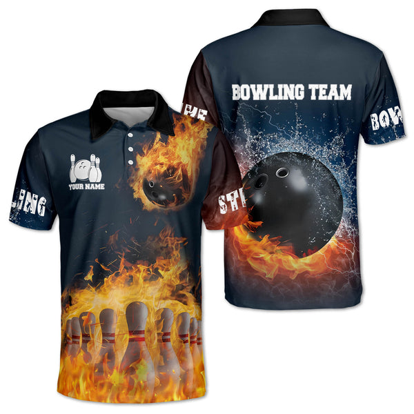 Custom Flame Bowling Polo Shirt For Men, Custom Flame Bowling Team Shirts BZ0227