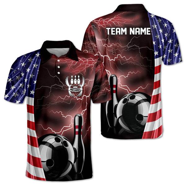 Custom Thunder Patriotic Bowling Polo Shirt For Men, Custom American Flag Bowling Team Shirts BZ0233