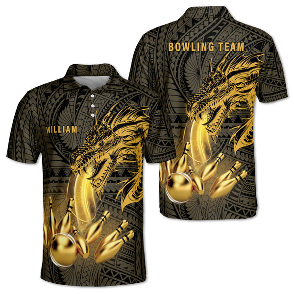 Custom Dragon Bowling Polo Shirt For Men, Custom Yellow Dragon Bowling Team Shirts BZ0047
