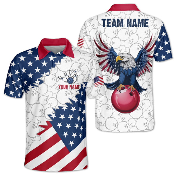 Custom 4th Of July Eagles Bowling Polo Shirt For Men, Custom American Flag Eagles Bowling Team Shirts BZ0234