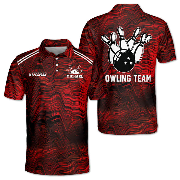 Custom Team Red Bowling Polo Shirt For Men, Custom Bowling Shirt BZ0170