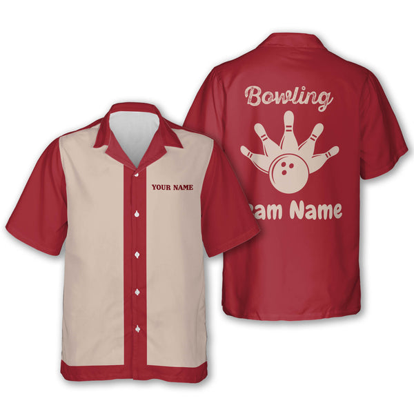 Custom Vintage Bowling Hawaiian Shirt For Men, Custom Vintage Red Bowling Team Shirt BZ0018