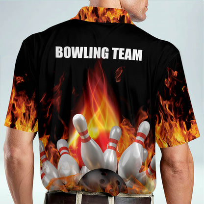 Tendpins Custom Men's Short Sleeve Flame Crazy Fire Bowling Shirt