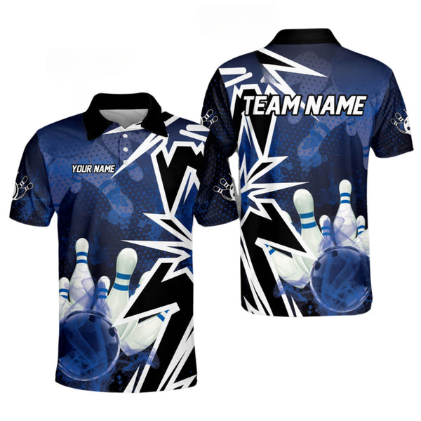 Custom Team Bowling Polo Shirt For Men, Custom Black And Blue Bowling Shirt BO0357