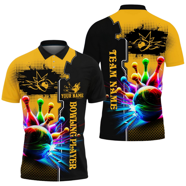 Custom Team Colorful Bowling Polo Shirt For Men, Custom Yellow Bowling Team Shirt BO0377