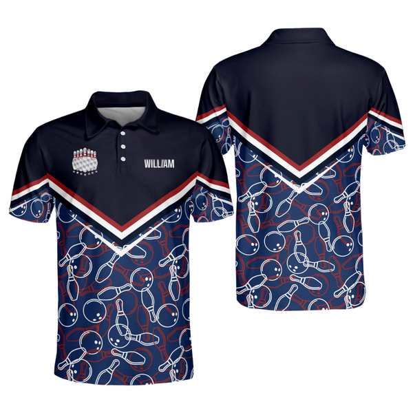 Custom Blue Bowling Polo Shirt For Men, Custom Bowling Shirt BO0279