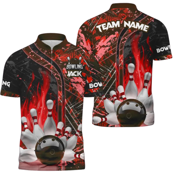 Custom Red Flame Bowling Jersey Shirt For Men, Custom Team Flame Bowling Shirt BO0233