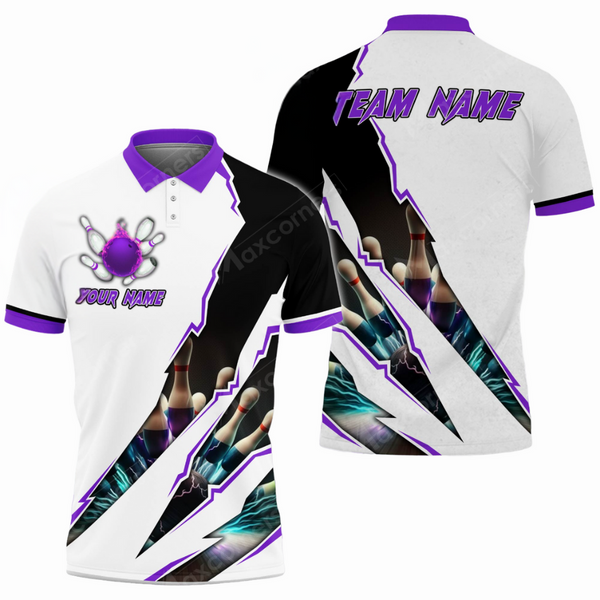 Custom Team White Bowling Polo Shirt For Men, Custom Bowling Shirt BO0339