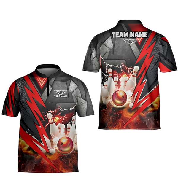 Custom Flame Bowling Jersey Shirt For Men, Custom Flame Bowling Team Shirt BZ0186