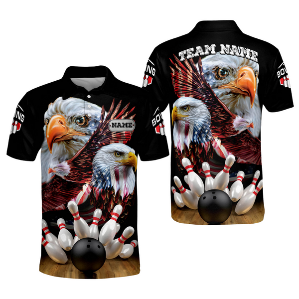 Custom American Eagle Bowling Polo Shirt For Men, Custom Team Patriotic Bowling Shirt BO0139