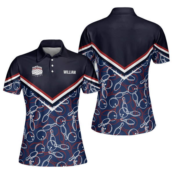 Custom Bowling Shirt For Women, Custom Navy Women's Bowling Polo Shirts BW0137