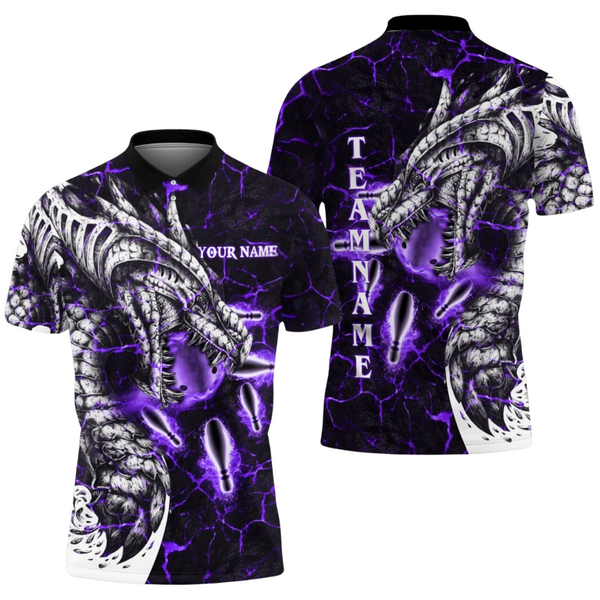 Custom Dragon Bowling Polo Shirt For Men, Custom Purple Dragon Bowling Team Shirts BE0046