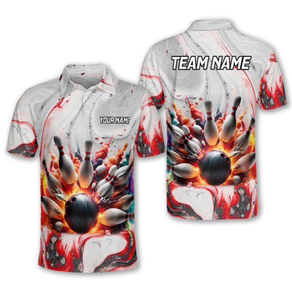 Custom Team Bowling Polo Shirt For Men, Custom Flame Bowling Team Shirt BO0328