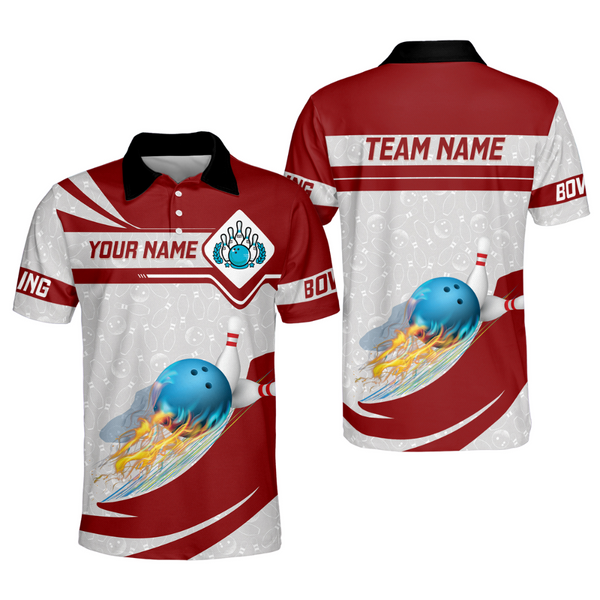 Custom Team Bowling Polo Shirt For Men, Custom Team Flame Bowling Shirt BO0384