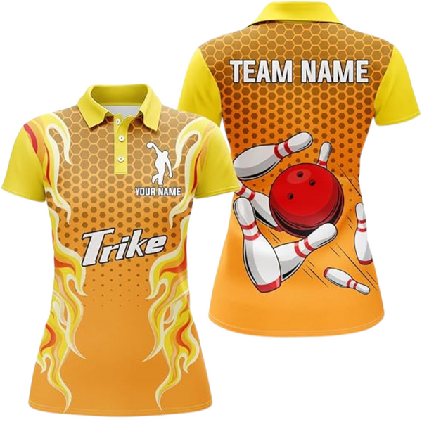 Custom Yellow Bowling Polo Shirts For Women, Custom Womens Bowling Team Shirts BZ0251