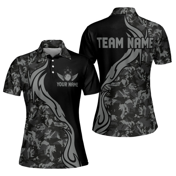 Custom Camo Bowling Polo Shirt For Women, Custom Camo Women Bowling Team Shirts BZ0243