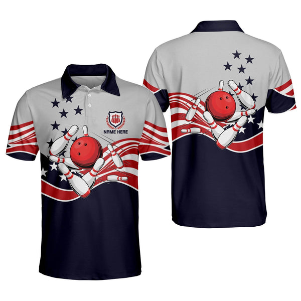 Custom American Flag Bowling Polo Shirt For Men, Custom Patriotic Bowling Shirts BM0088