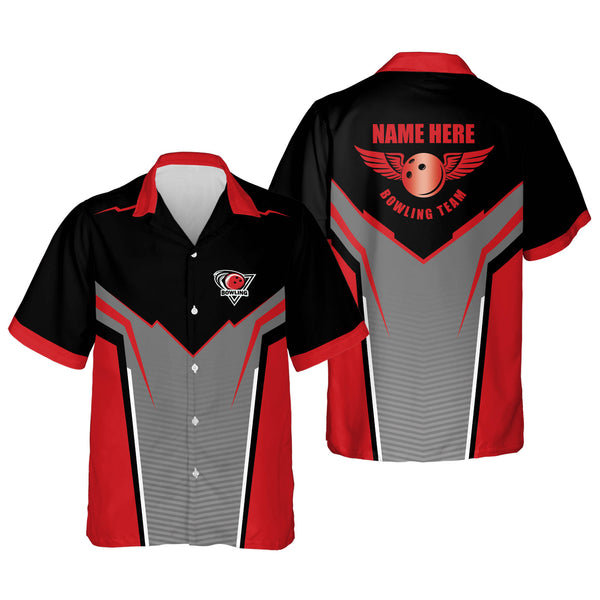Custom Team Red Bowling Hawaiian Shirt For Men, Custom Bowling Shirt HB0006