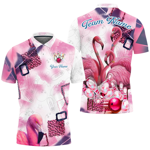 Custom Flamingo Bowling Polo Shirt For Men, Custom Team Flamingo Bowling Shirt BO0352