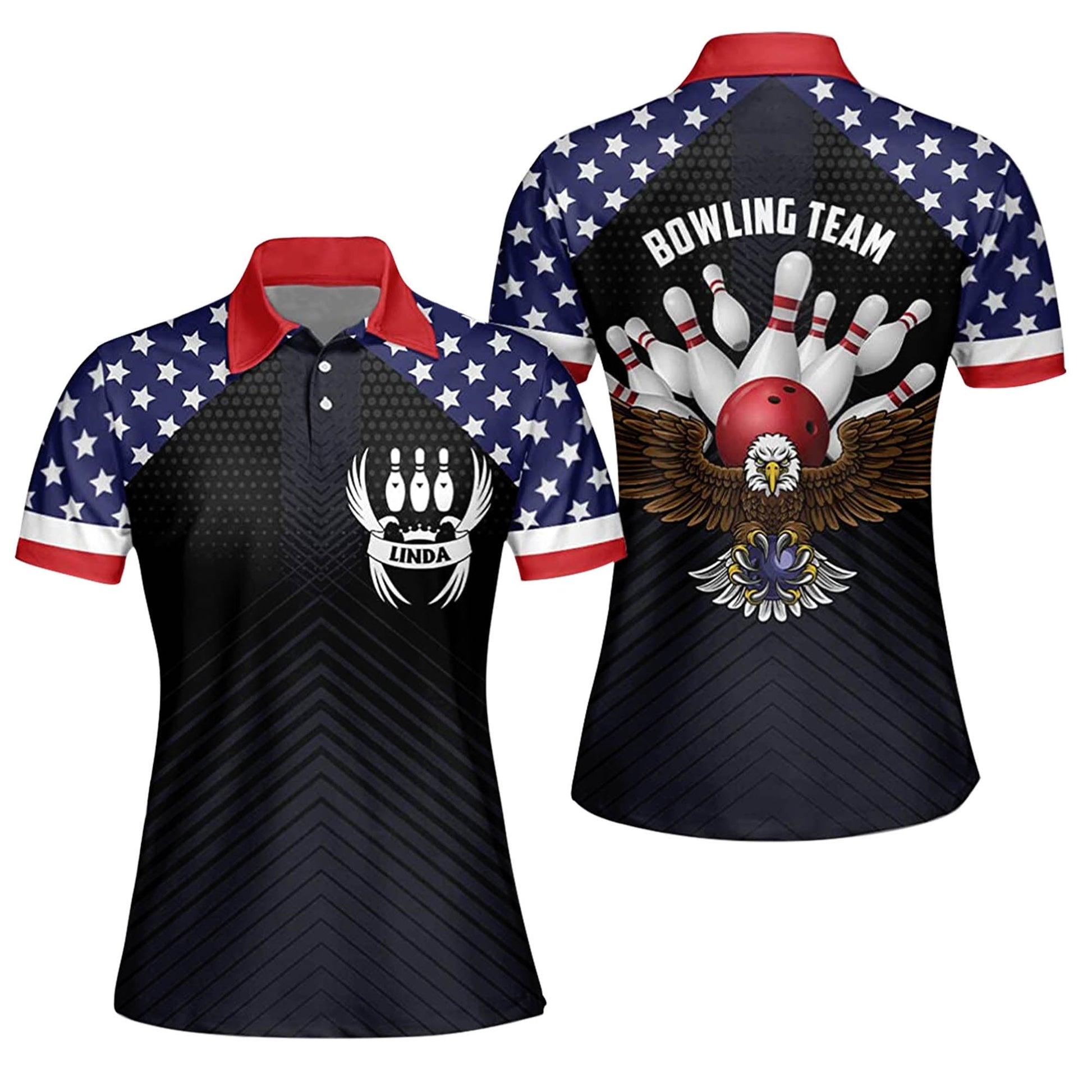 Custom Bowling Polo Shirts For Women - Patriotic Bowling Shirts ...